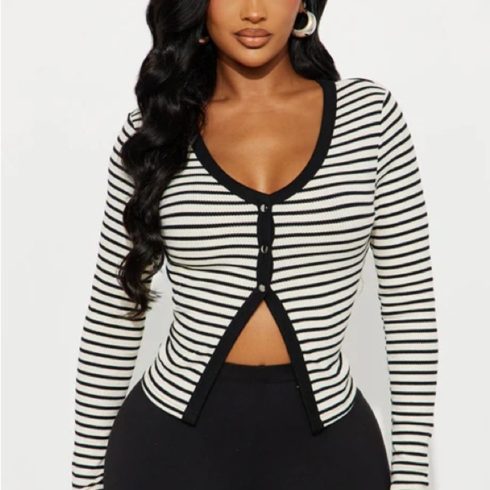 Fashion Nova Black and White Striped Button Down Shirt